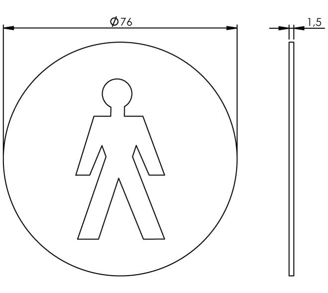 Pictogram zelfklevend rond ø76mm WC heren rvs