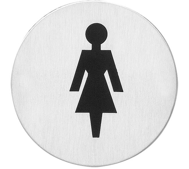 Pictogram zelfklevend rond ø76mm WC dames rvs
