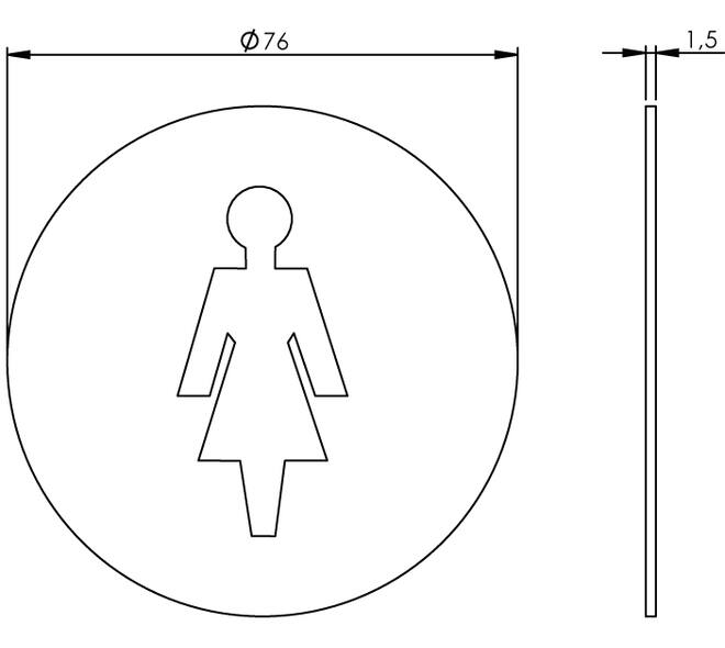 Pictogram zelfklevend rond ø76mm WC dames rvs