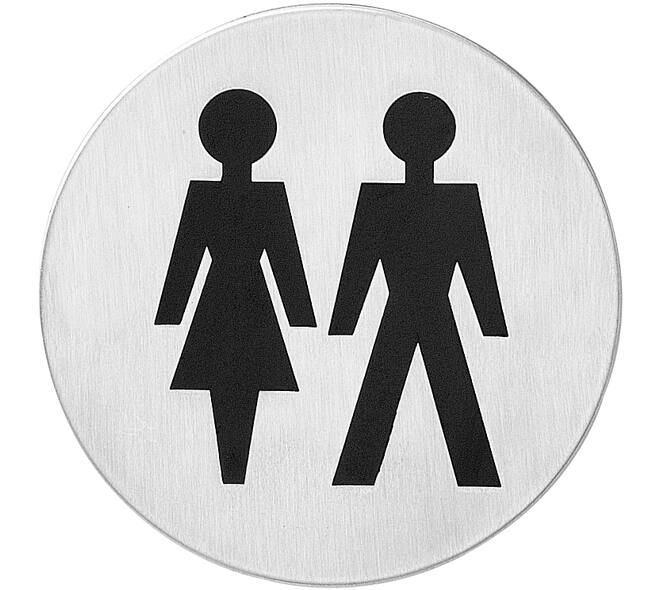 Pictogram zelfklevend rond ø76mm WC dames en heren rvs