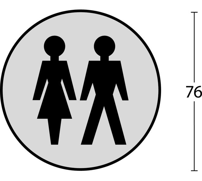 Pictogram zelfklevend rond ø76mm WC dames en heren rvs