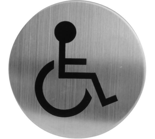Pictogram zelfklevend rond ø76mm WC minder valide rvs