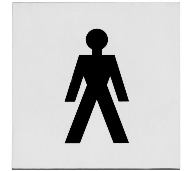 Pictogram zelfklevend vierkant 76x76mm WC heren rvs
