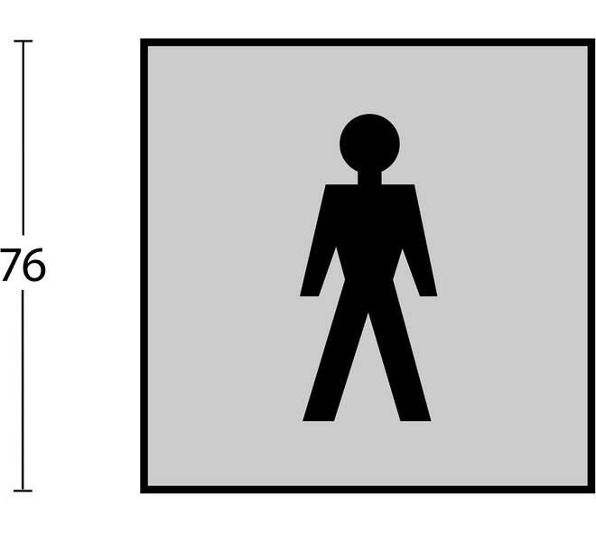 Pictogram zelfklevend vierkant 76x76mm WC heren rvs