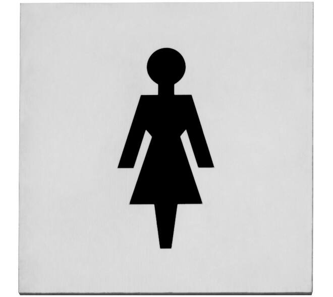 Pictogram zelfklevend vierkant 76x76mm WC dames rvs