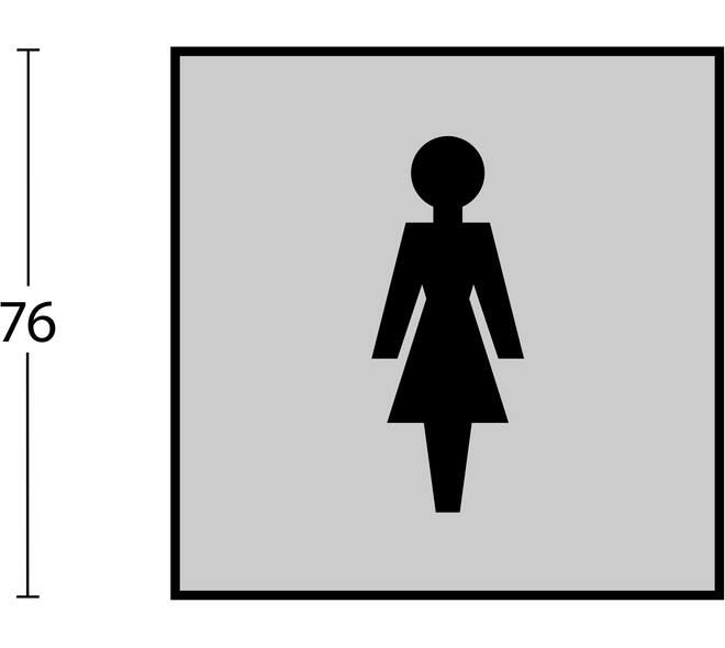 Pictogram zelfklevend vierkant 76x76mm WC dames rvs