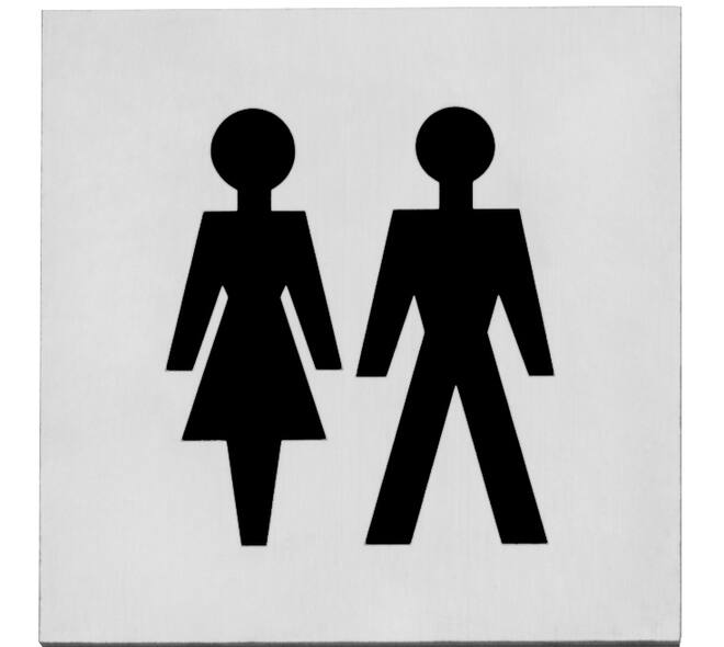 Pictogram zelfklevend vierkant 76x76mm WC dames en heren rvs