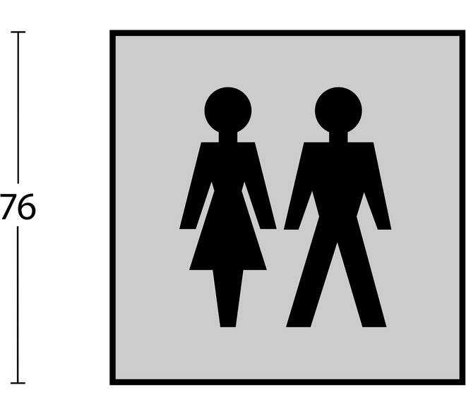 Pictogram zelfklevend vierkant 76x76mm WC dames en heren rvs