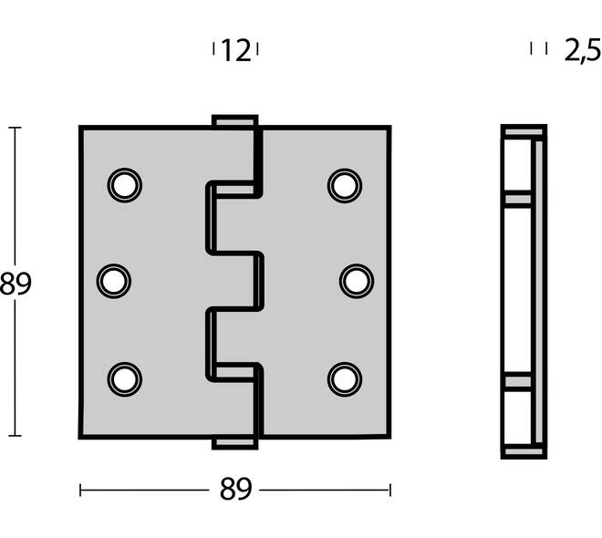Kogellagerscharnier recht 3,5" (89x89x2,5mm) CE rvs