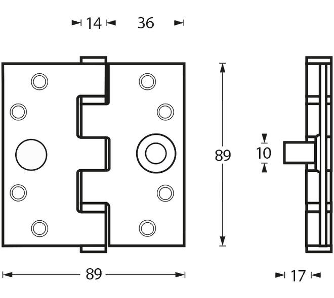 SKG3 Kogellagerscharnier recht 3,5" (89x89x3mm) inclusief schroeven 4,5x45mm rvs