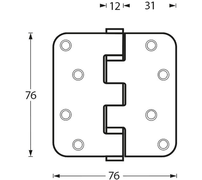 Kogellagerscharnier afgerond 3" (76x76x2,5mm) rvs