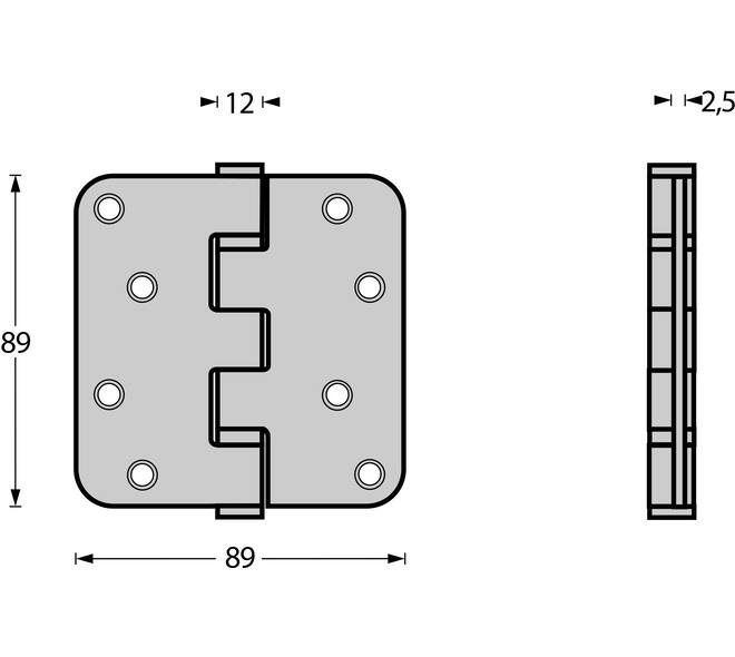 Kogellagerscharnier afgerond 3.5" (89x89x2,5mm) CE rvs
