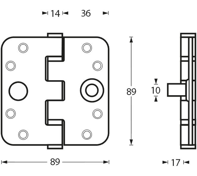 SKG3 Kogellagerscharnier afgerond 3,5" (89x89x3mm) inclusief schroeven 4,5x45mm rvs