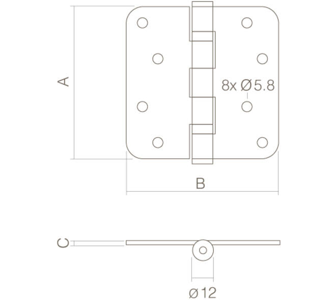Kogellagerscharnier afgerond 4" (102x102x3mm) rvs