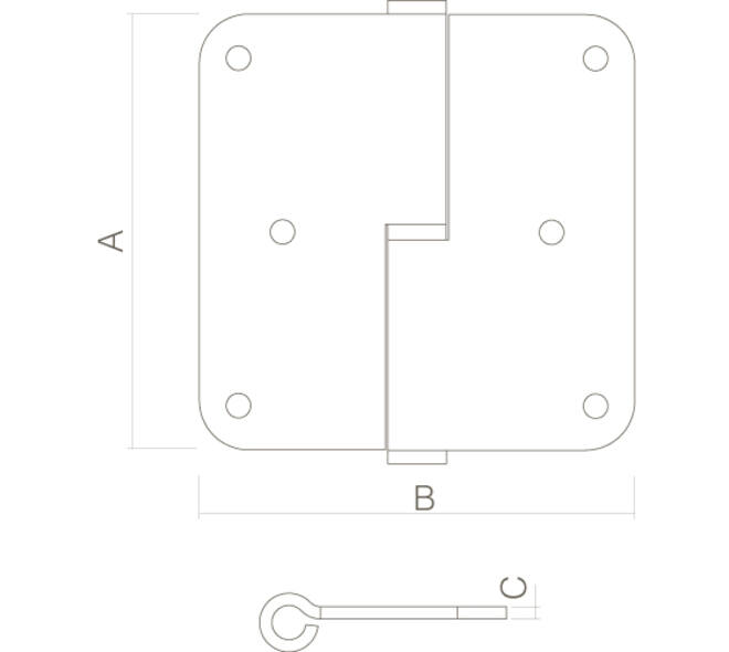 Paumelle DIN rechts afgerond 3,5" (89x89x2,5mm) rvs