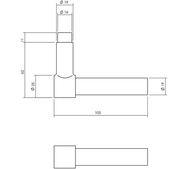 Set kruk-espagnolet rechts L-recht inclusief stangenset 2x 1245mm rvs geborsteld