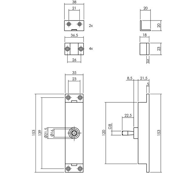 Set kruk-espagnolet links T-recht inclusief stangenset 2x 1245mm rvs geborsteld