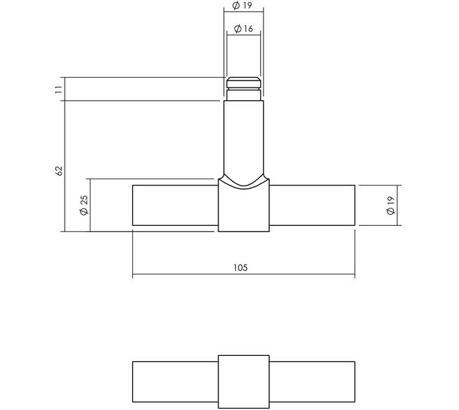 Set kruk-espagnolet links T-recht inclusief stangenset 2x 1245mm rvs geborsteld