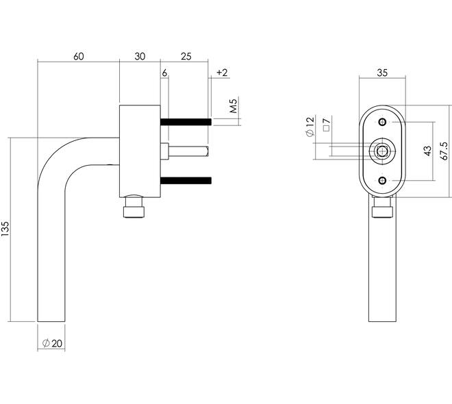SKG*** afsluitbare raamkruk Recht op ovale behuizing met stift 7x25mm rvs