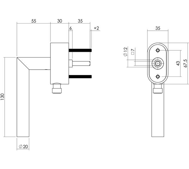 SKG*** afsluitbare raamkruk Hoek 90° op ovale behuizing met stift 7x35mm rvs