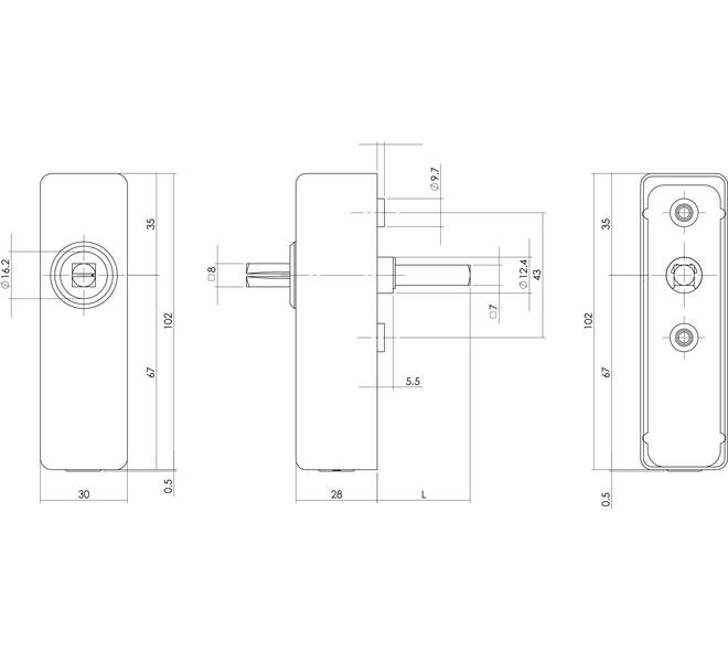 Slotconstructie rechthoekig voor raamkruk hals ø16mm stift 7x32mm rvs