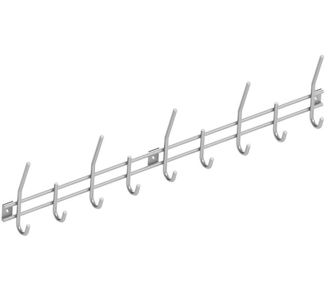 Garderobe rek 700x160mm met 9 haken rvs