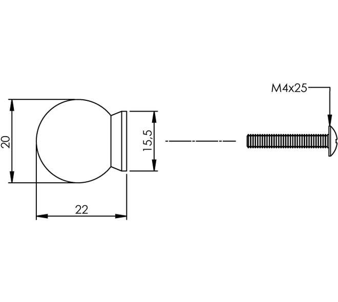 Meubelknop bolrond ø20mm met achterplaat rvs