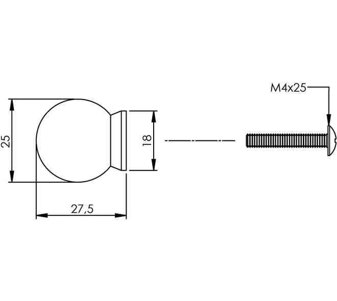 Meubelknop bolrond ø25mm met achterplaat rvs
