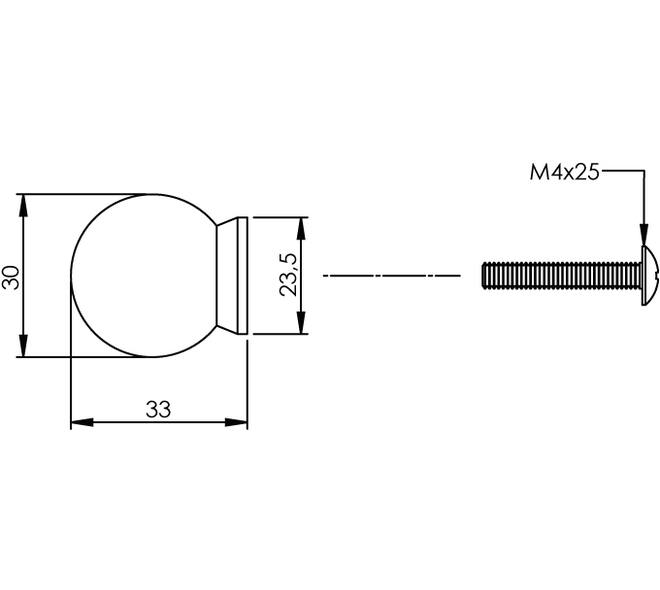 Meubelknop bolrond ø30mm met achterplaat rvs