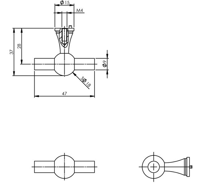 Meubelknop T-vorm conisch 18mm rvs
