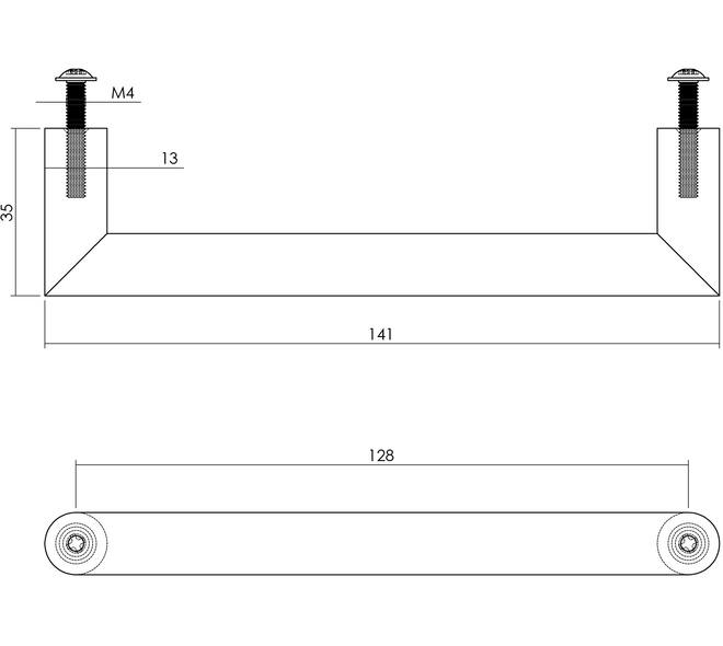 Meubelgreep hoek 90° ø13 128mm rvs