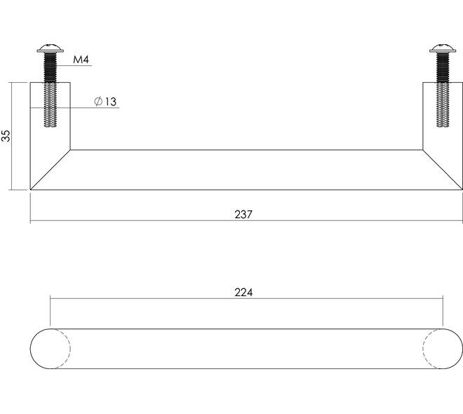Meubelgreep hoek 90° ø13 224mm rvs