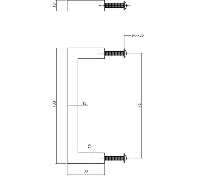 Meubelgreep vierkant 12x12 96mm rvs