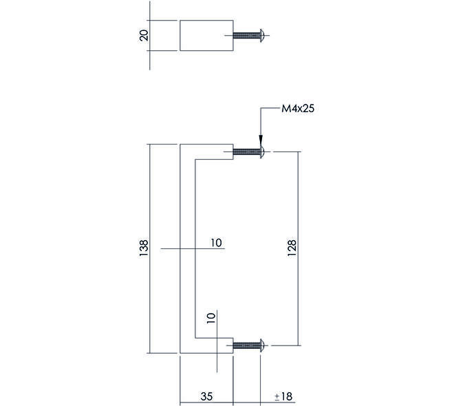 Meubelgreep rechthoek 20x10 128mm rvs