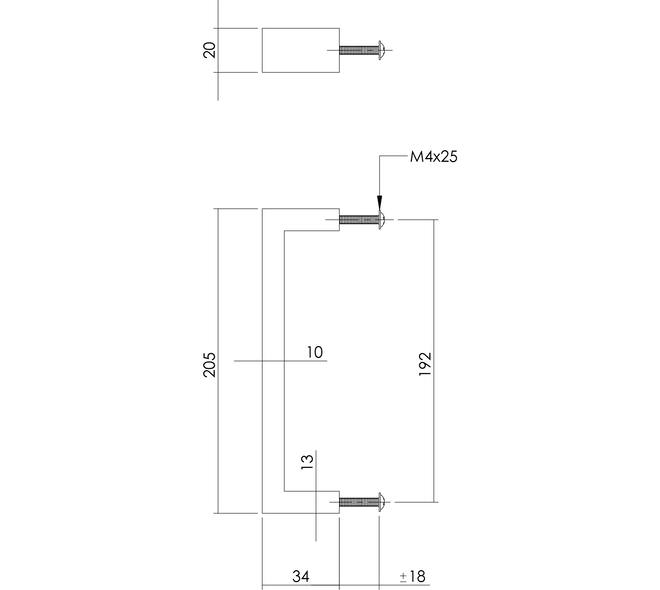 Meubelgreep rechthoek 25x13 192mm rvs