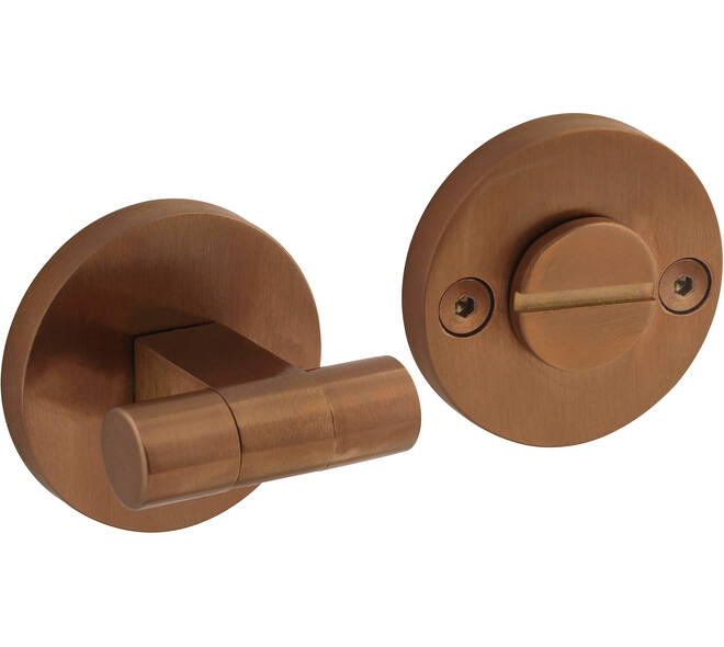 WC-sluiting éénzijdig verdekt ø55x8mm met stift 8x8mm, knop op verdekte rozet PVD koper mat