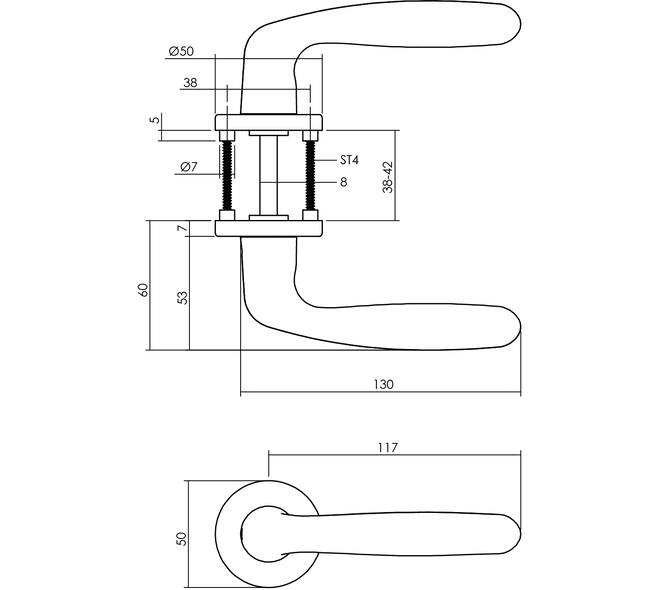 Deurkruk Sigaar met rozet verdekt ø50x7mm met nokken aluminium F1
