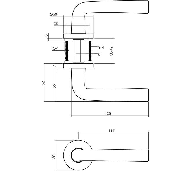 Deurkruk Conisch met rozet verdekt ø50x7mm met nokken aluminium F1