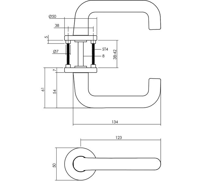 Deurkruk Rond met rozet verdekt ø50x7mm met nokken aluminium F1