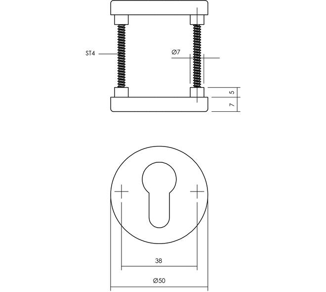 Cilinderrozetten verdekt ø50x7mm met nokken aluminium F1