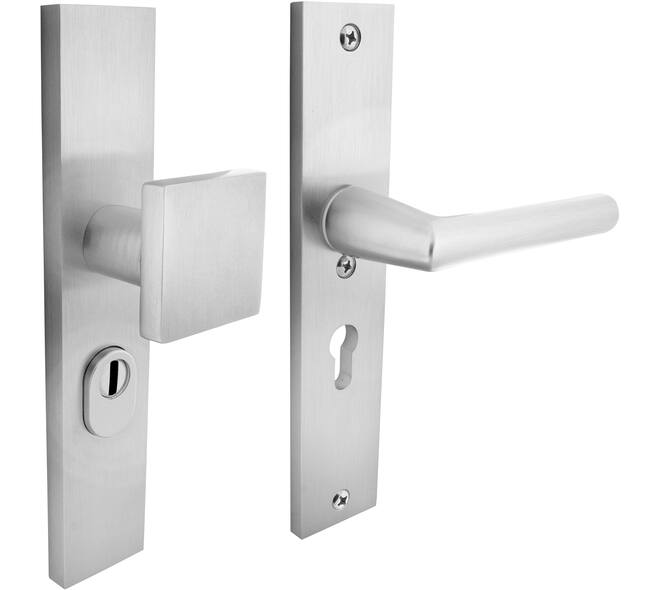 SKG3 veiligheidsbeslag rechthoekig 250x50mm greep/kruk Jura met veerconstructie profielcilindergat 55mm met kerntrekbeveiliging aluminium F1