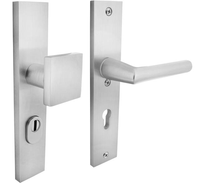 SKG3 veiligheidsbeslag rechthoekig 250x50mm greep/kruk Jura met veerconstructie profielcilindergat 72mm met kerntrekbeveiliging aluminium F1