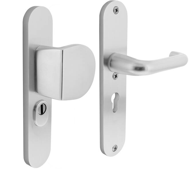 SKG3 veiligheidsbeslag ovaal 250x50mm greep/kruk Rond met veerconstructie profielcilindergat 55mm met kerntrekbeveiliging aluminium F1