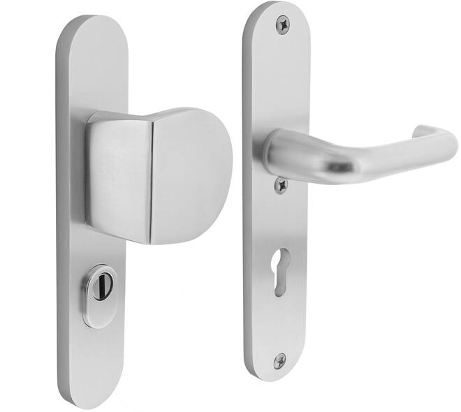 SKG3 veiligheidsbeslag ovaal 250x50mm greep/kruk Rond met veerconstructie profielcilindergat 72mm met kerntrekbeveiliging aluminium F1