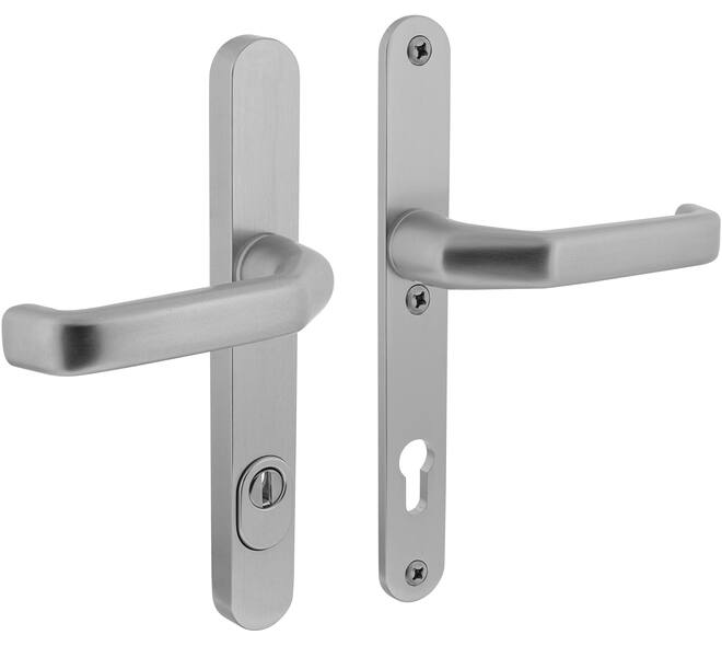 SKG3 veiligheidsbeslag ovaal smal 250x35mm kruk/kruk Verkropt met veerconstructie profielcilindergat 92mm met kerntrekbeveiliging aluminium F1
