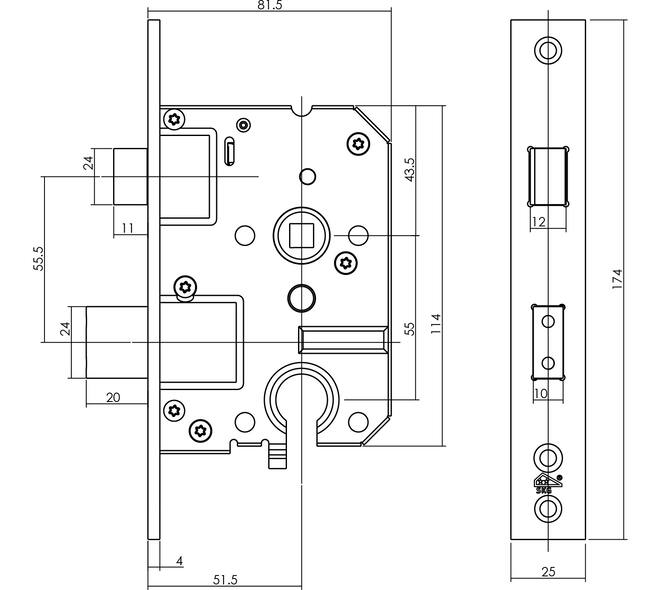 Set achterdeurbeslag ovaal: SKG3 veiligheidsbeslag ovaal 250x50mm kruk/kruk kt55 met SKG2 slot 55pc aluminium F1