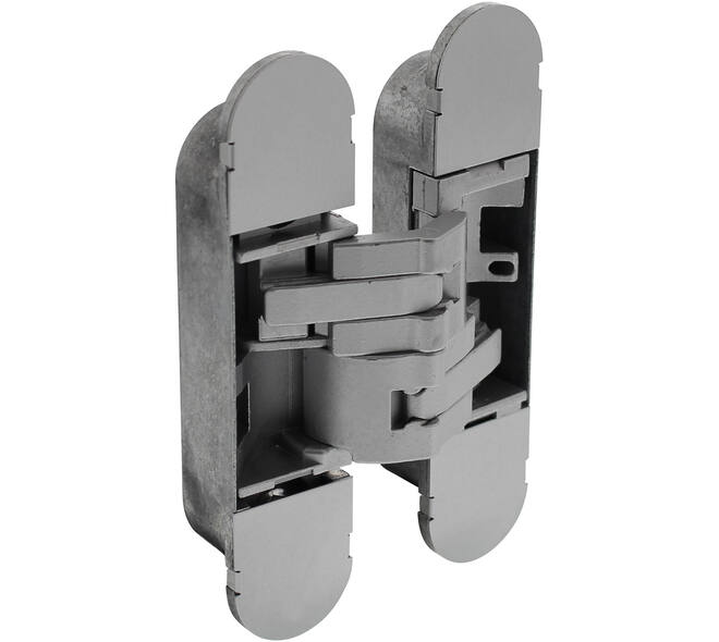 Scharnier zamak 130x30, 3D verstelbaar, binnenwerk  grijs gelakt - grijs gelakte afdekkappen