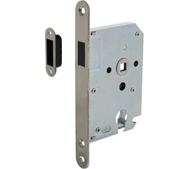 Woningbouw magneet cilinder dag- en nachtslot 55mm, voorplaat afgerond rvs, 20x174, doorn 50mm incl. sluitplaat/kom