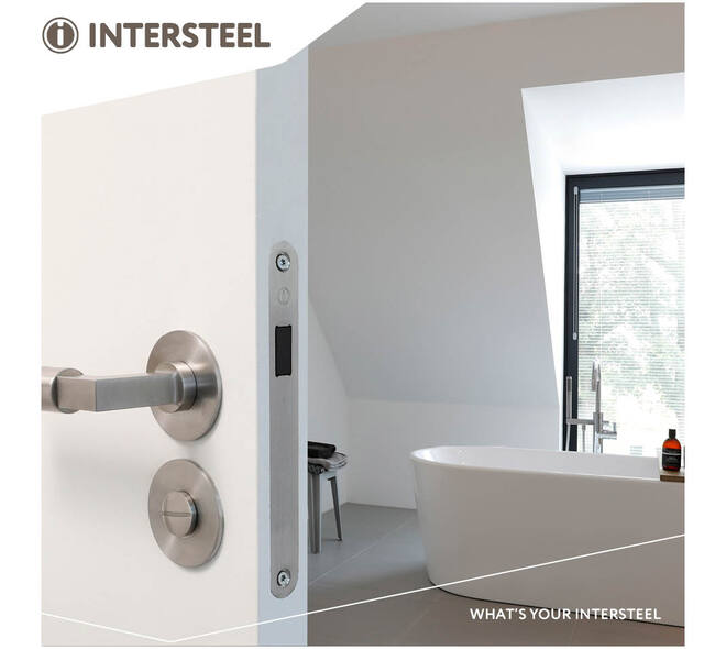 Woningbouw magneet badkamer/toilet slot 63/8mm, voorplaat afgerond rvs, 20x174, doorn 50mm incl. sluitplaat/kom