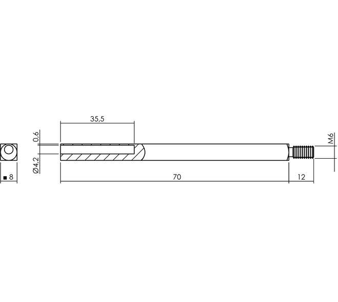 Wisselstift schroefdraad M6/hol 8x70mm